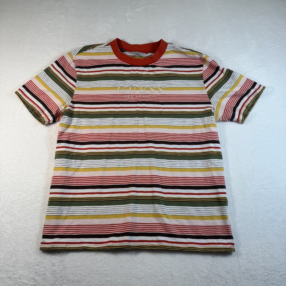 Guess Vintage Y2K Originals Shirt Mens Medium Multicolor Stripe Embroidered Logo